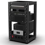 KKSB 10" 10U Open Rack Cabinet – fitted with network switches, patch panel and power strip