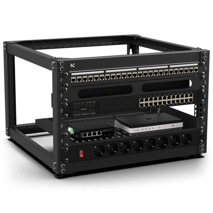 KKSB 19-Inch (19") 6U Open Rack Cabinet – Steel Wall Mount & Floor Standing Rack
