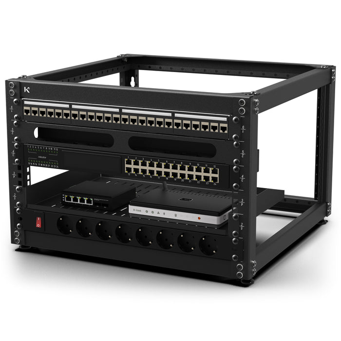 KKSB 19-Inch (19") 6U Open Rack Cabinet – Steel Wall Mount & Floor Standing Rack