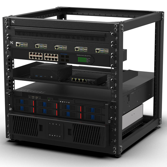KKSB 19-Inch (19") 10U Open Rack Cabinet – Steel Wall Mount & Floor Standing Rack