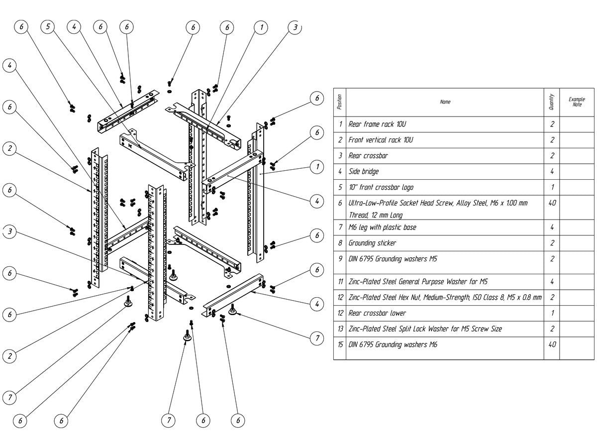 KKSB 10-inch 10U open rack cabinet assembly drawing