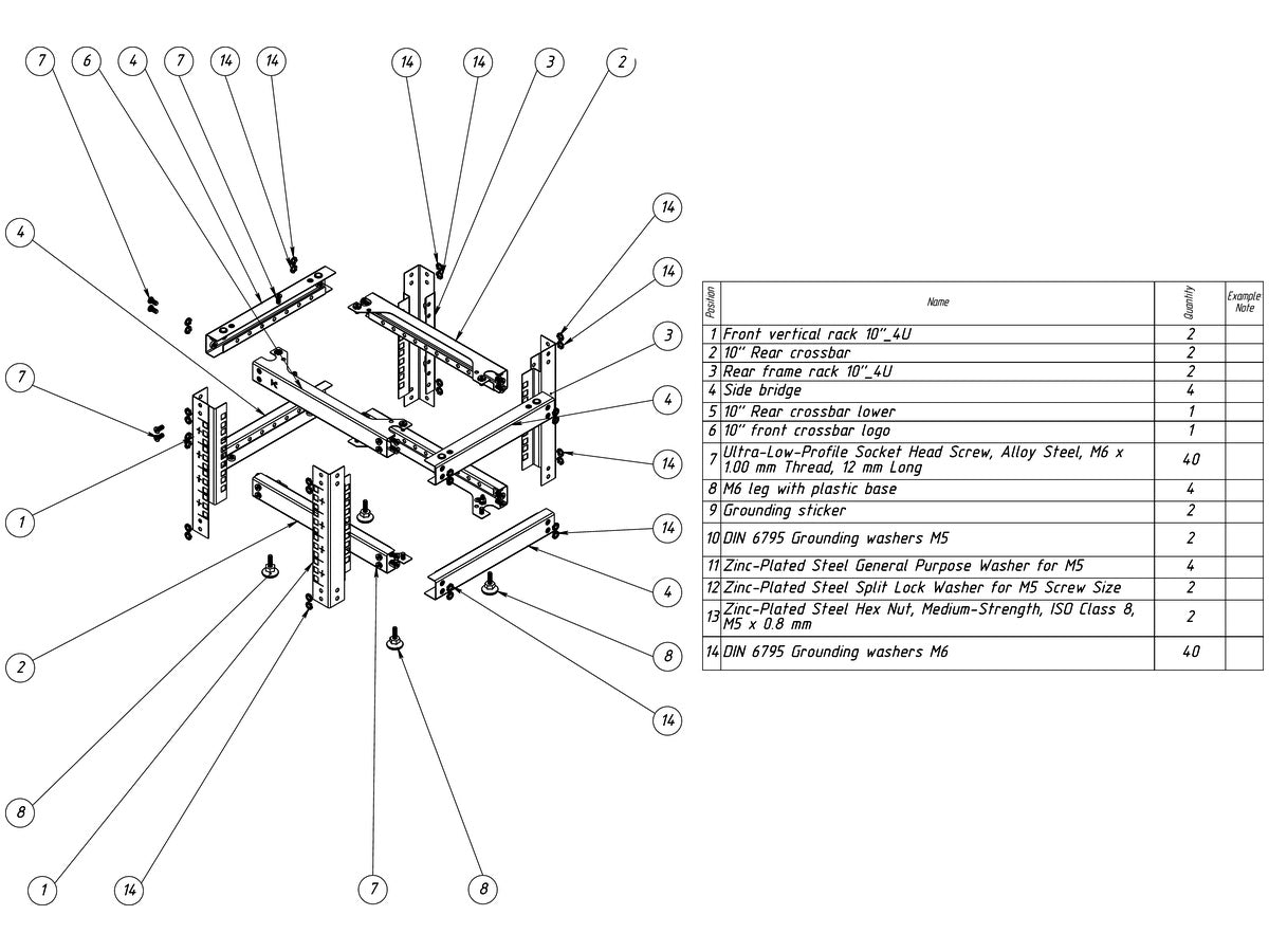 KKSB 10-inch 4U open rack cabinet assembly drawing