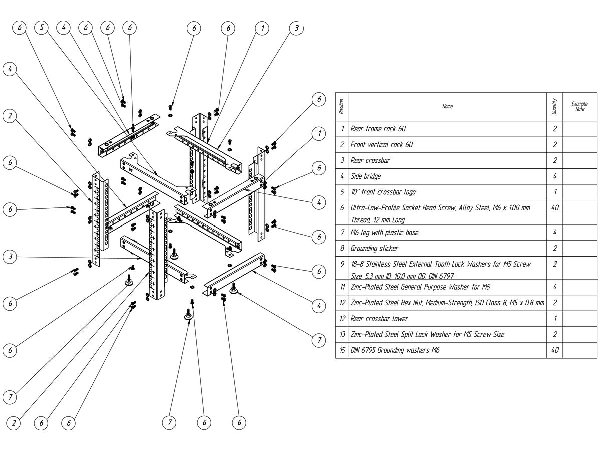 KKSB 10-inch 6U open rack cabinet assembly drawing