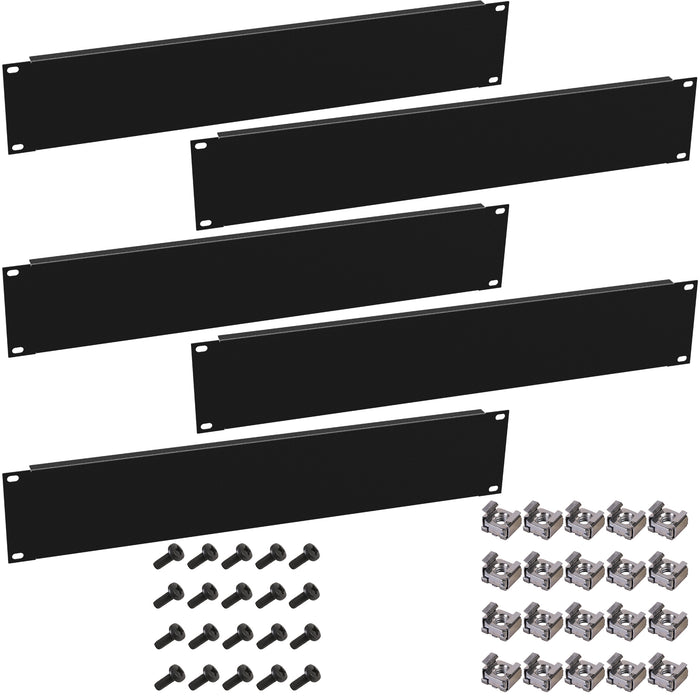 KKSB 19" 2U Rack Blank Panel 5 Pack – five panels with 20 M6 screws and 20 M6 cage nuts