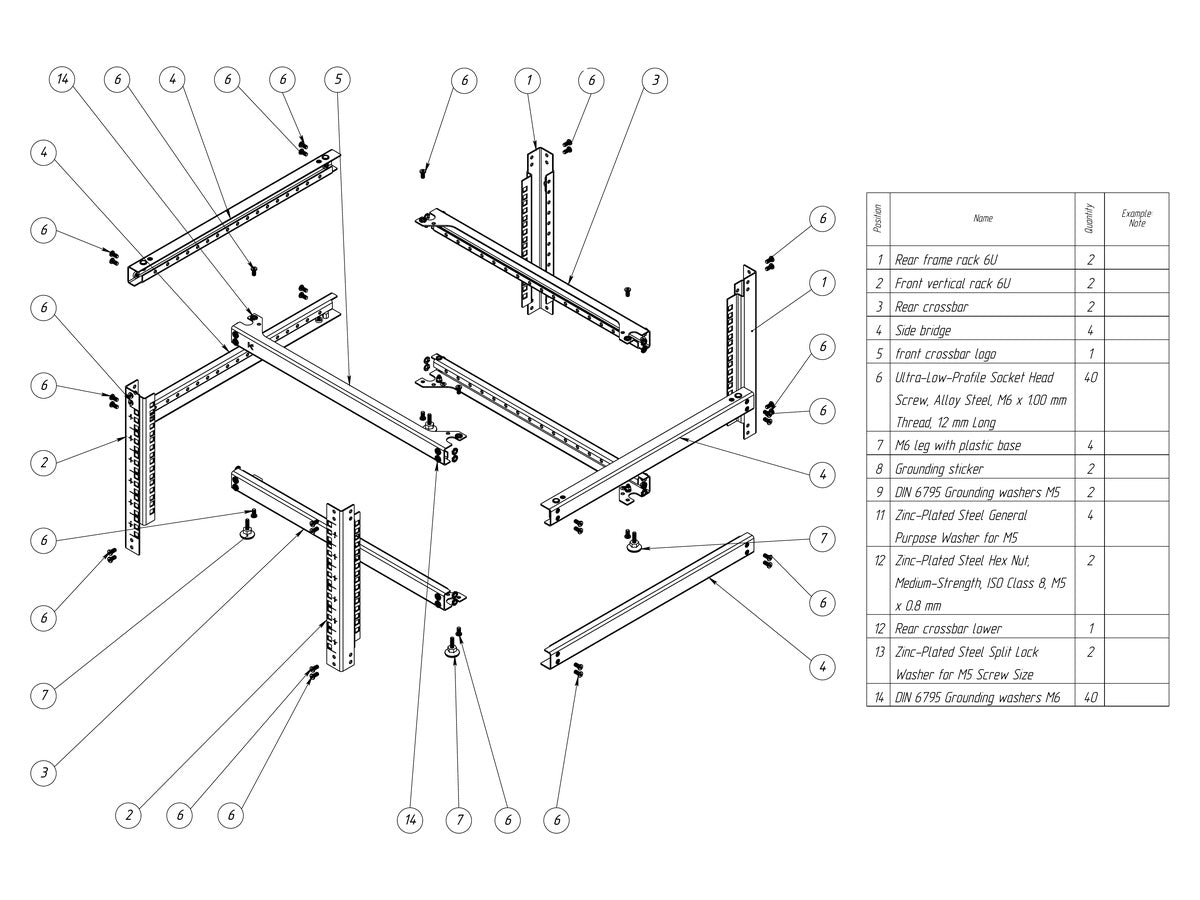 KKSB 19-inch 6U open rack cabinet assembly drawing