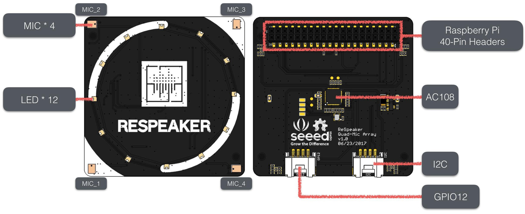 ReSpeaker Quad-Microphone (4-Mic) Array (Raspberry Pi Compatible)