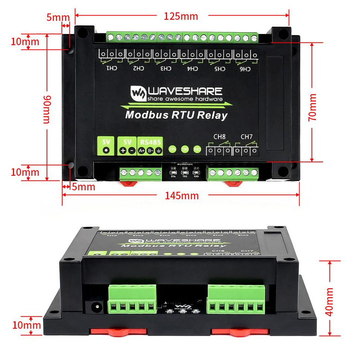 Industrial Modbus RS485 Bus 8-channel RTU Relay Module with Protection Circuits